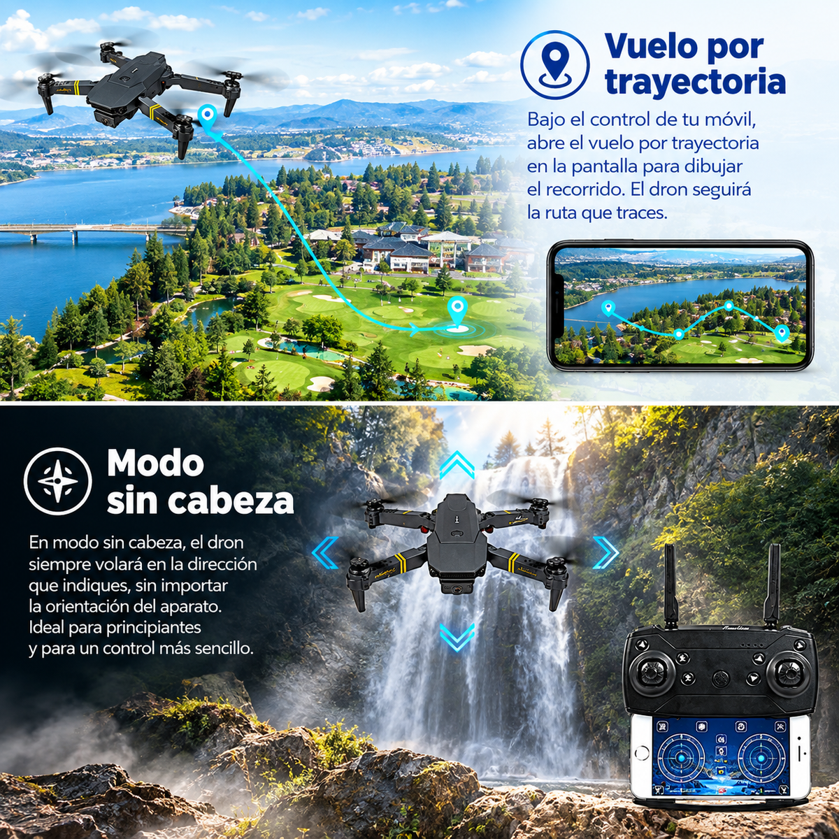 Dron con doble cámara 4K + Maletín Gratis + Batería Extra - Skyron