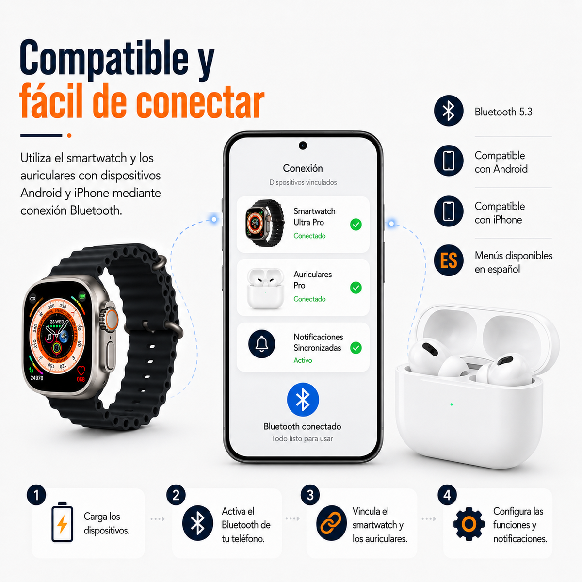 Pack Smartwatch Ultra + Auriculares AirBeat Pro + 2 Correas - Max Pack
