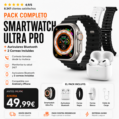 Pack Smartwatch Ultra + Auriculares AirBeat Pro + 2 Correas - Max Pack