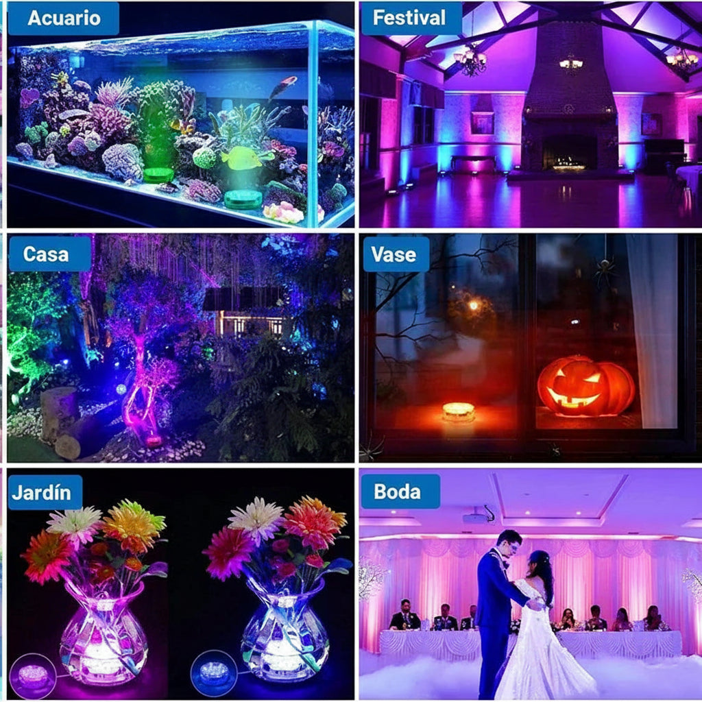Luces LED Sumergibles Multicolor con Mando - AquaLuxe™