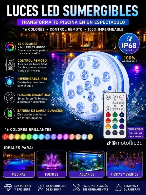 Luces LED Sumergibles Multicolor con Mando - AquaLuxe™