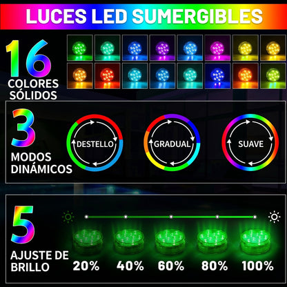 Luces LED Sumergibles Multicolor con Mando - AquaLuxe™