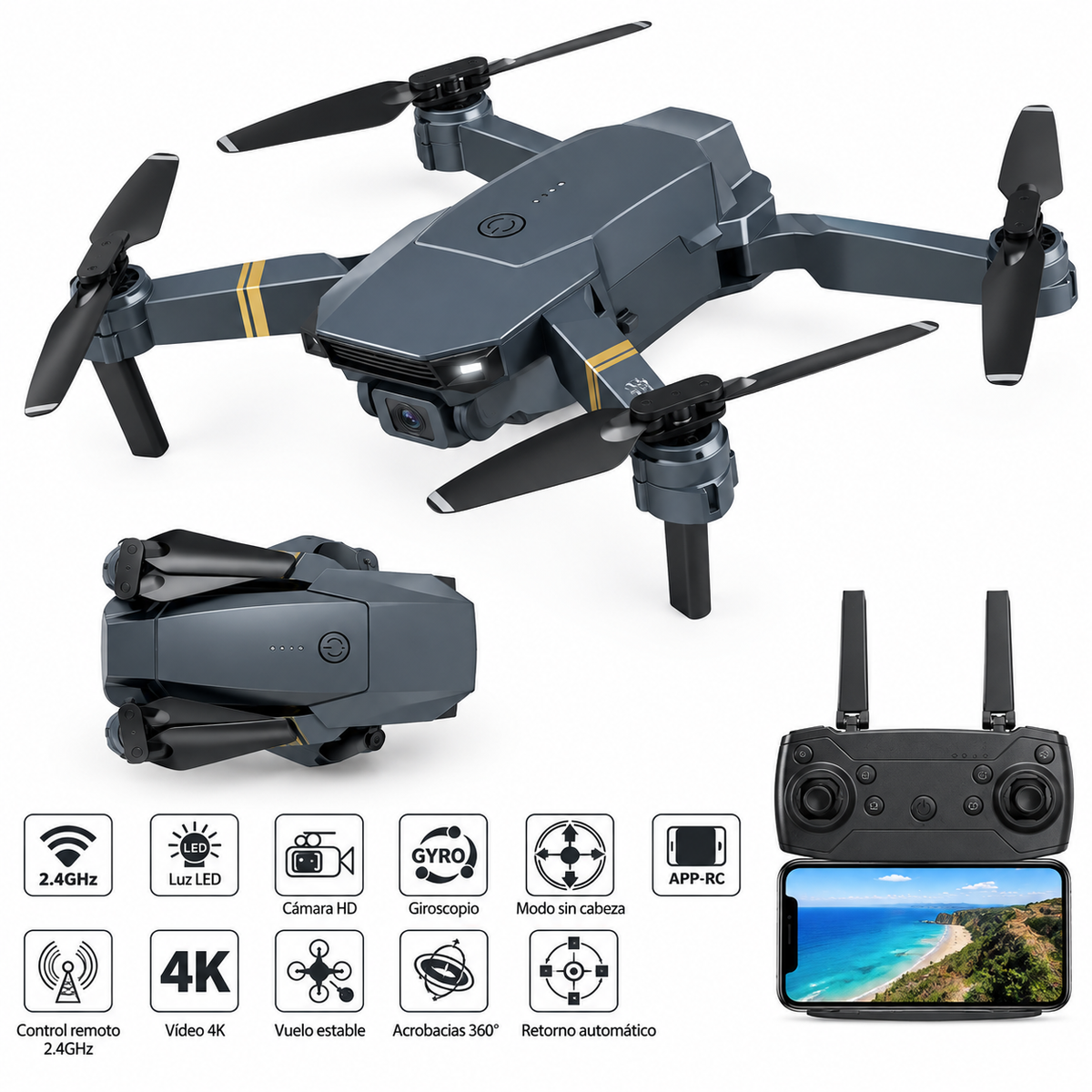 Dron con doble cámara 4K + Maletín Gratis + Batería Extra - Skyron