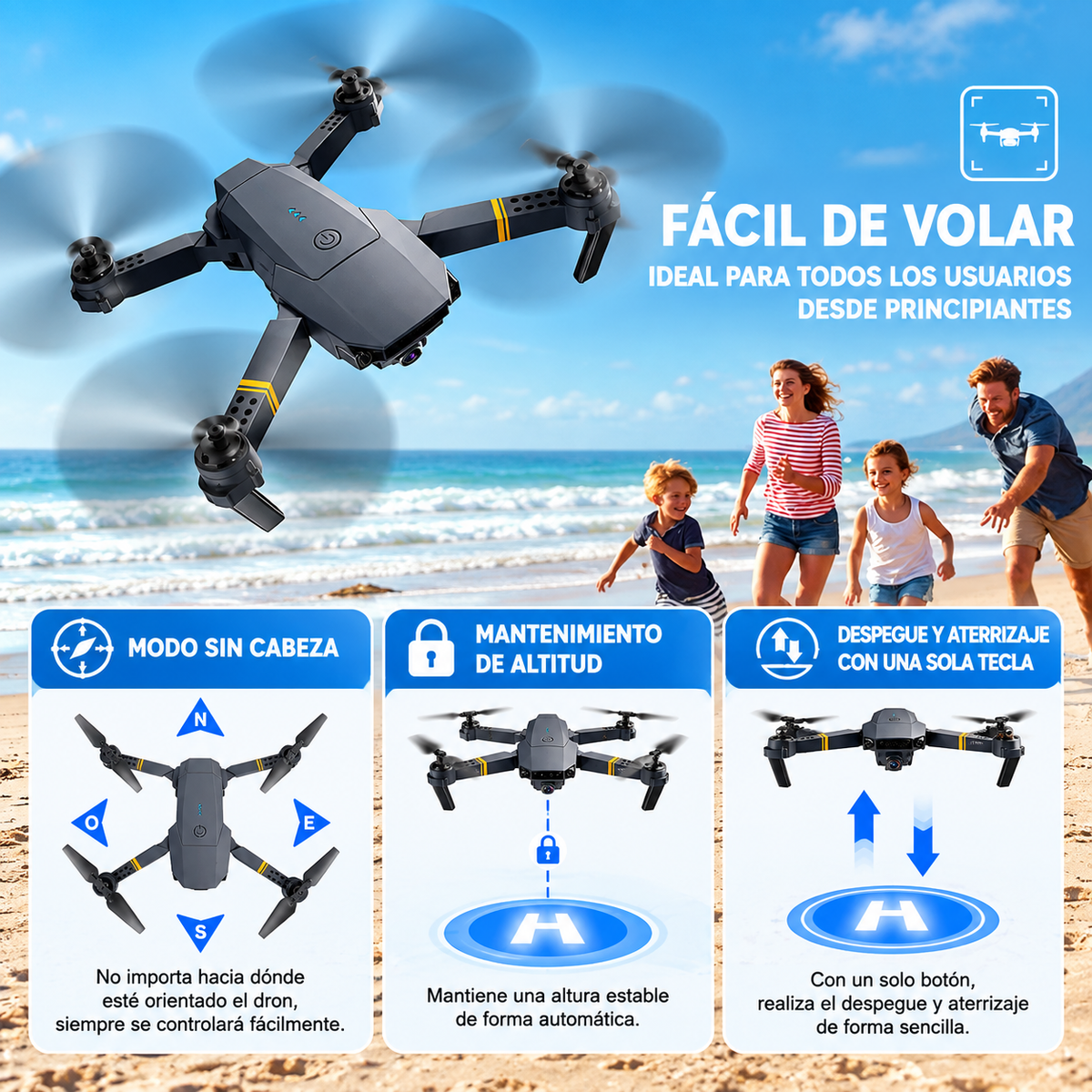 Dron con doble cámara 4K + Maletín Gratis + Batería Extra - Skyron